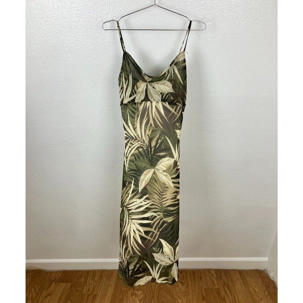 Pretty Good Fairy Babydoll Dress Size M Tropical Jungle Palm Leaf Beach Y2K